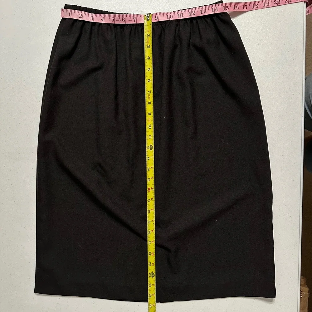 Leslie Fay Vintage Black Pencil Skirt Midi Elastic Waist‎ Minimalist Classic 16